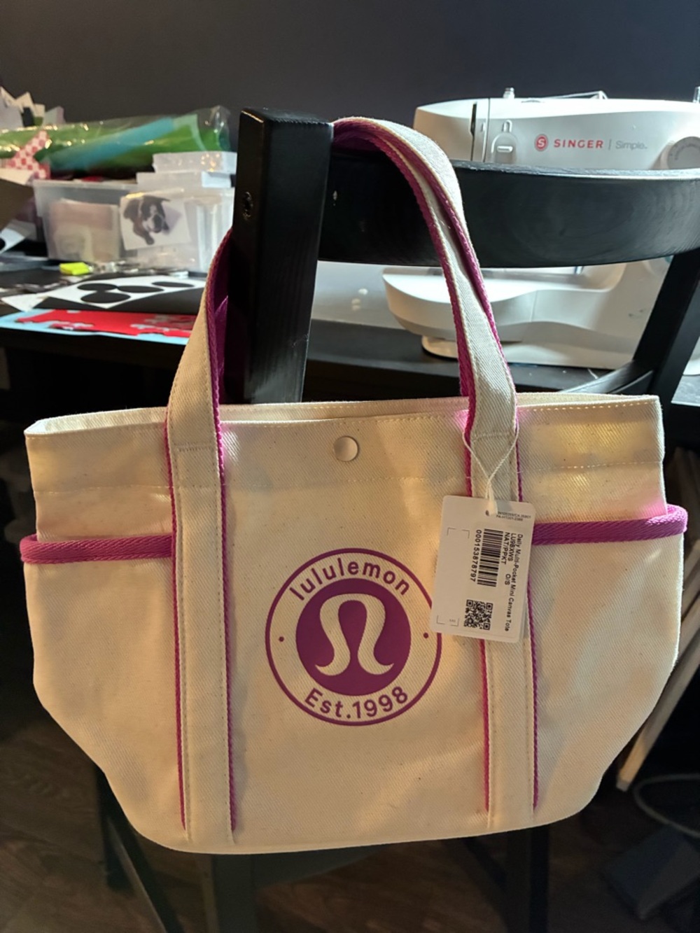 No longer on website! lululemon athletica Cream Canvas Tote with Pink Accents